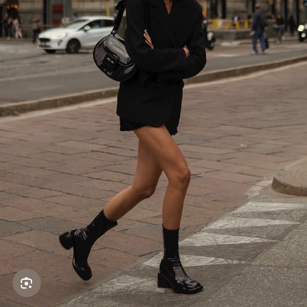 Charles & Keith Patent Black Heeled Boots - Picture 10 of 11